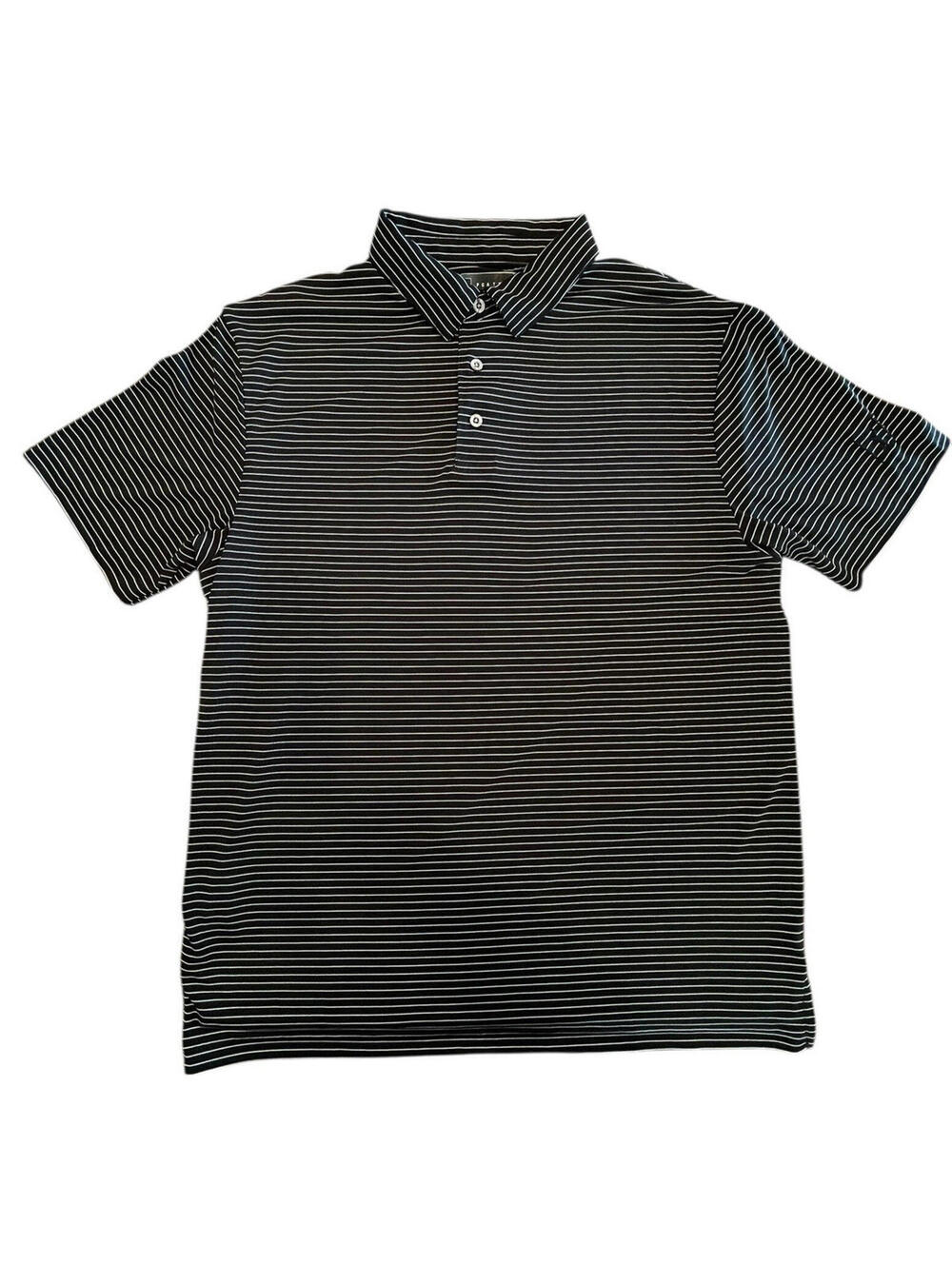 PGA Tour Golf Shirt Polo Men's Sz Med Feeder Stripe Performance Black White